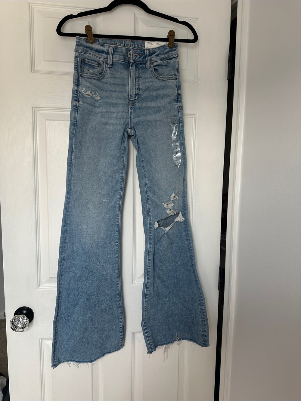 American Eagle Outfitters Light Blue Distressed Flare Jeans